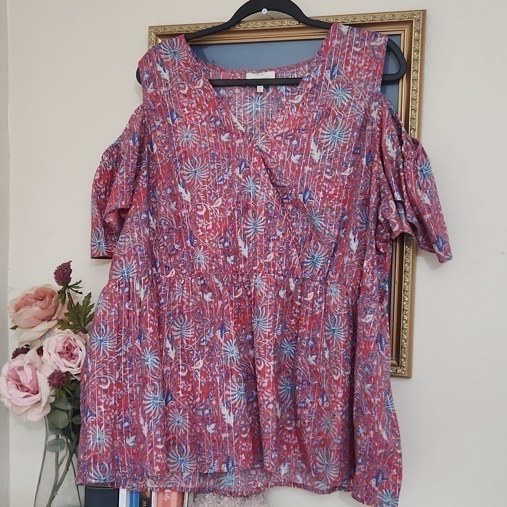 Lucky brand Cold Shoulder Blouse Size 2X Bohemian Cottagecore Feminine Career - Picture 5 of 11